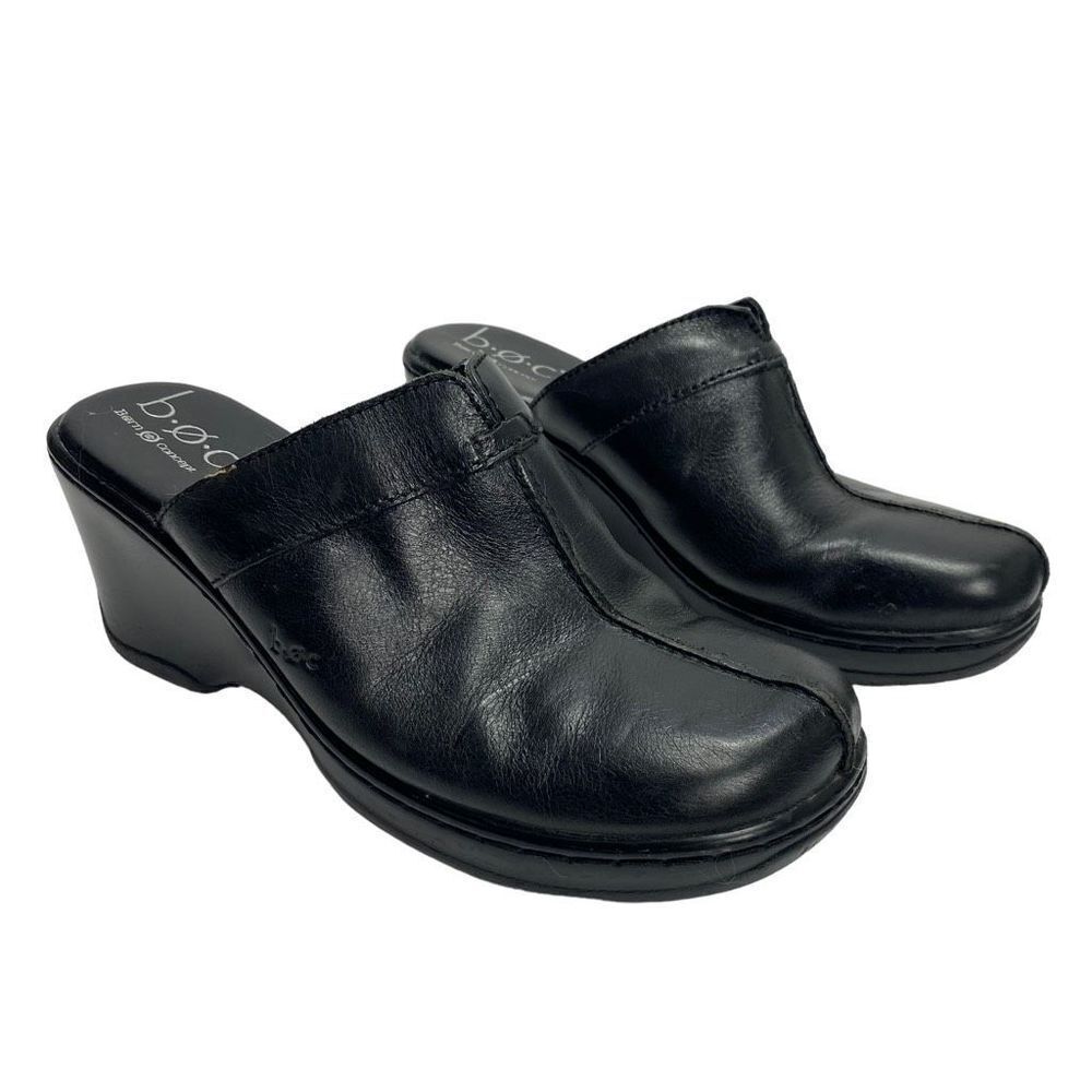 B.O.C. Born Leather Split Toe Mule Clog Wedge